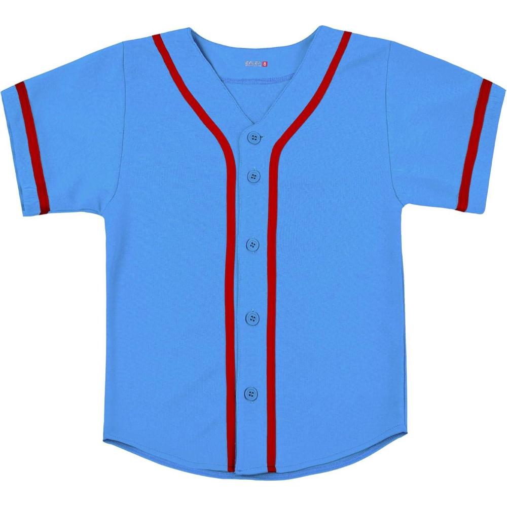 image:imageEALER BJK80 Series Kids Baseball Jersey Softball Jersey Button Down ShirtsSky Blue