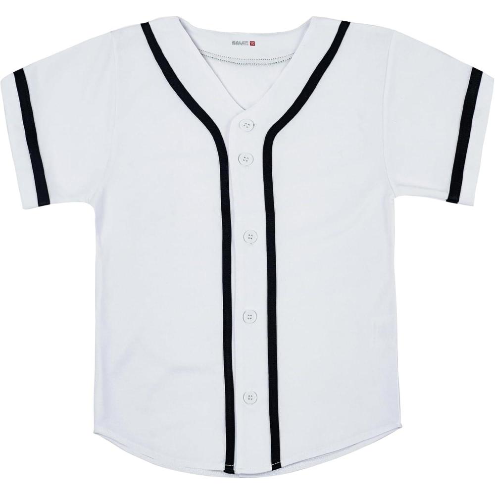 image:imageEALER BJK80 Series Kids Baseball Jersey Softball Jersey Button Down ShirtsWhite