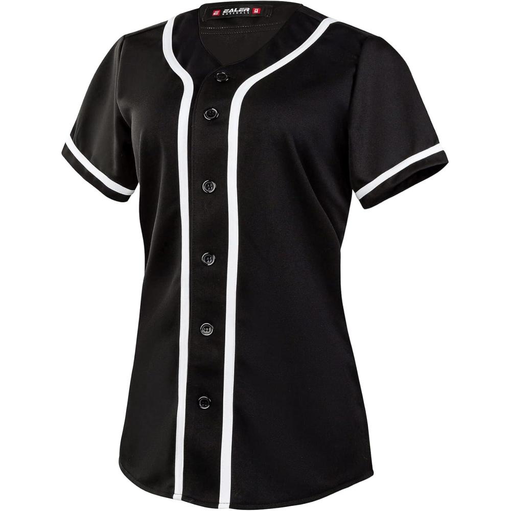 image:imageEALER BJW80 Series Womens Baseball Jersey Softball Jersey Button Down ShirtsBlack