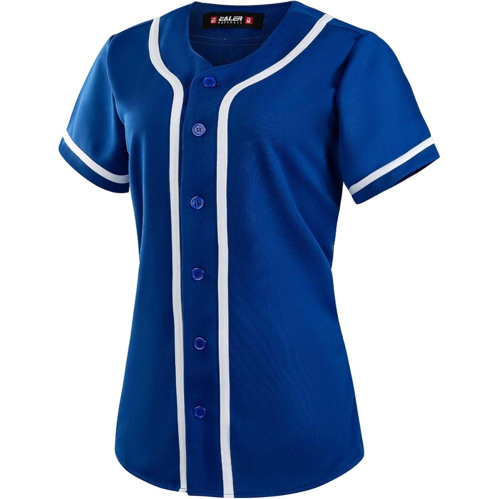 image:imageEALER BJW80 Series Womens Baseball Jersey Softball Jersey Button Down ShirtsBlue