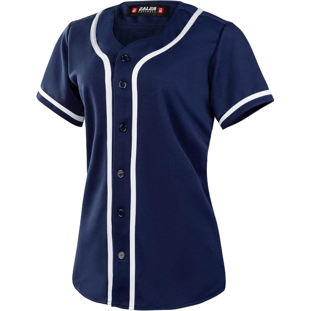 image:imageEALER BJW80 Series Womens Baseball Jersey Softball Jersey Button Down ShirtsNavy