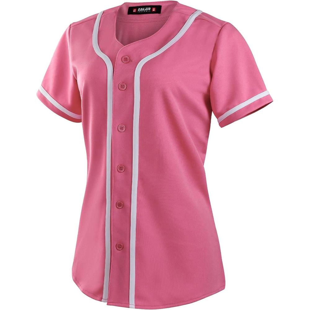 image:imageEALER BJW80 Series Womens Baseball Jersey Softball Jersey Button Down ShirtsRose Red
