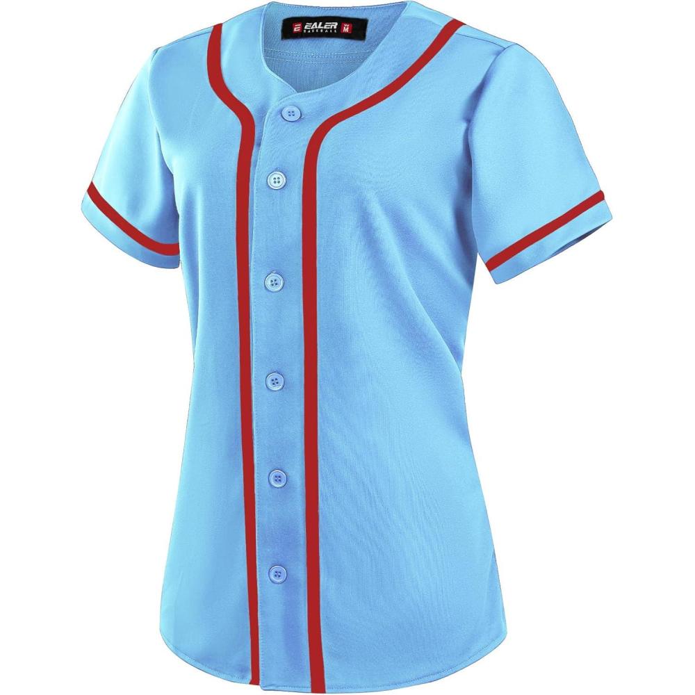 image:imageEALER BJW80 Series Womens Baseball Jersey Softball Jersey Button Down ShirtsSky Blue
