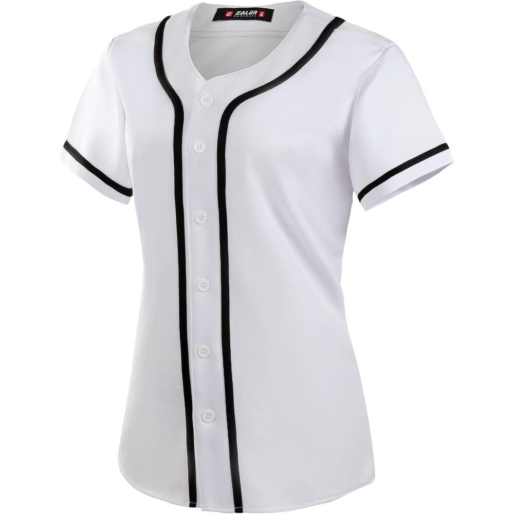 image:imageEALER BJW80 Series Womens Baseball Jersey Softball Jersey Button Down ShirtsWhite