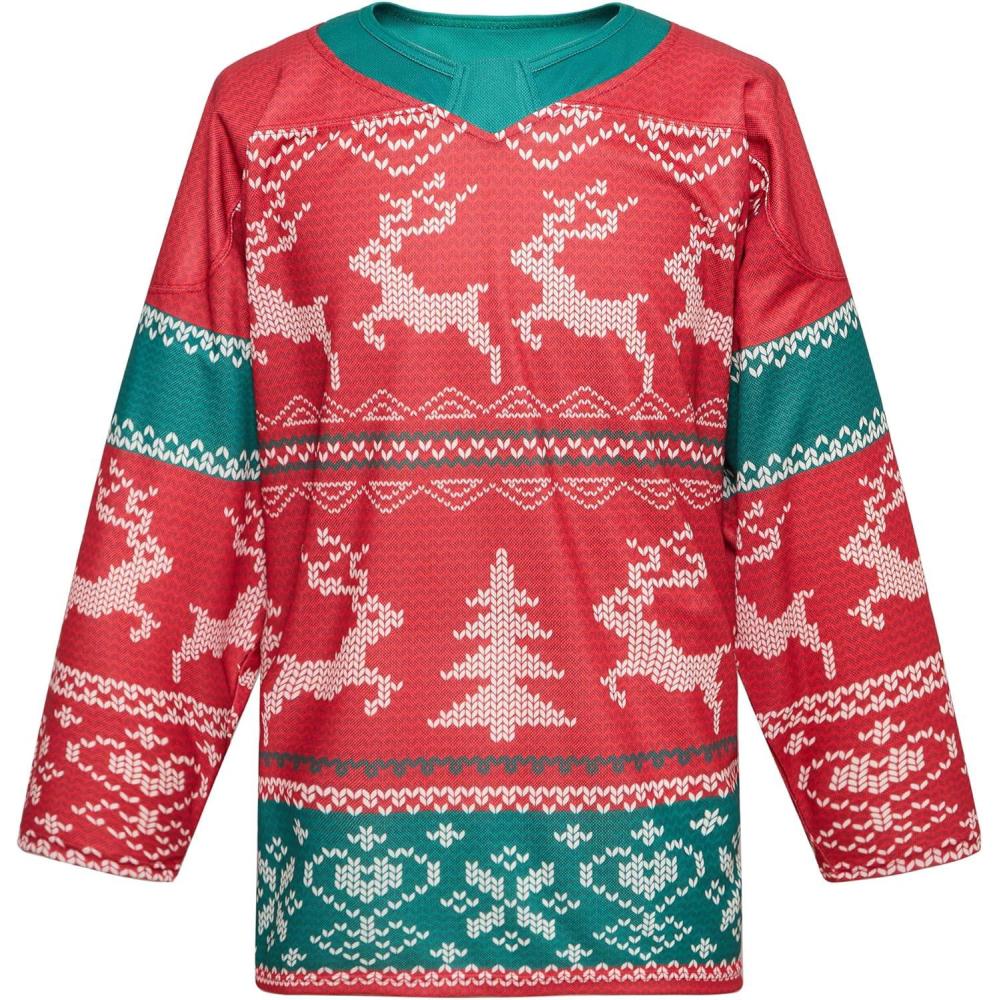 image:imageEALER Christmas Sublimated Practice Hockey Jersey Jacket with elk and Snow for Mans and Boys