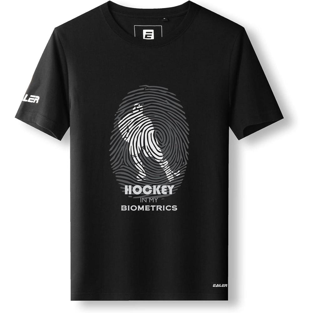 image:imageEALER EST200 Series Mens Classic Hockey Logo Short Sleeve Tee Shirt amp 100 Cotton Crew Neck Adult TopsTShirtsBlackfingerprint