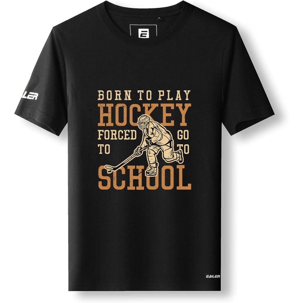 image:imageEALER EST200 Series Mens Classic Hockey Logo Short Sleeve Tee Shirt amp 100 Cotton Crew Neck Adult TopsTShirtsBlackschool
