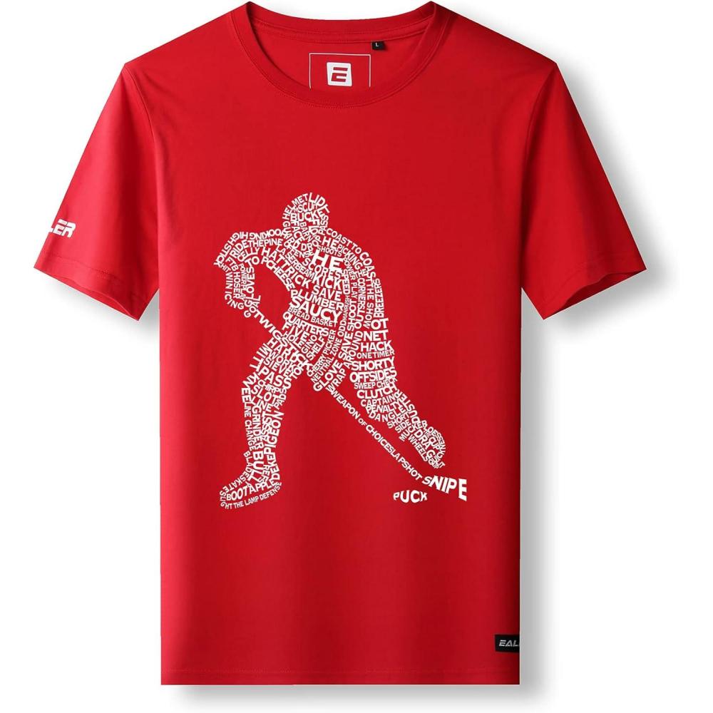 image:imageEALER EST200 Series Mens Classic Hockey Logo Short Sleeve Tee Shirt amp 100 Cotton Crew Neck Adult TopsTShirtsRedpeople