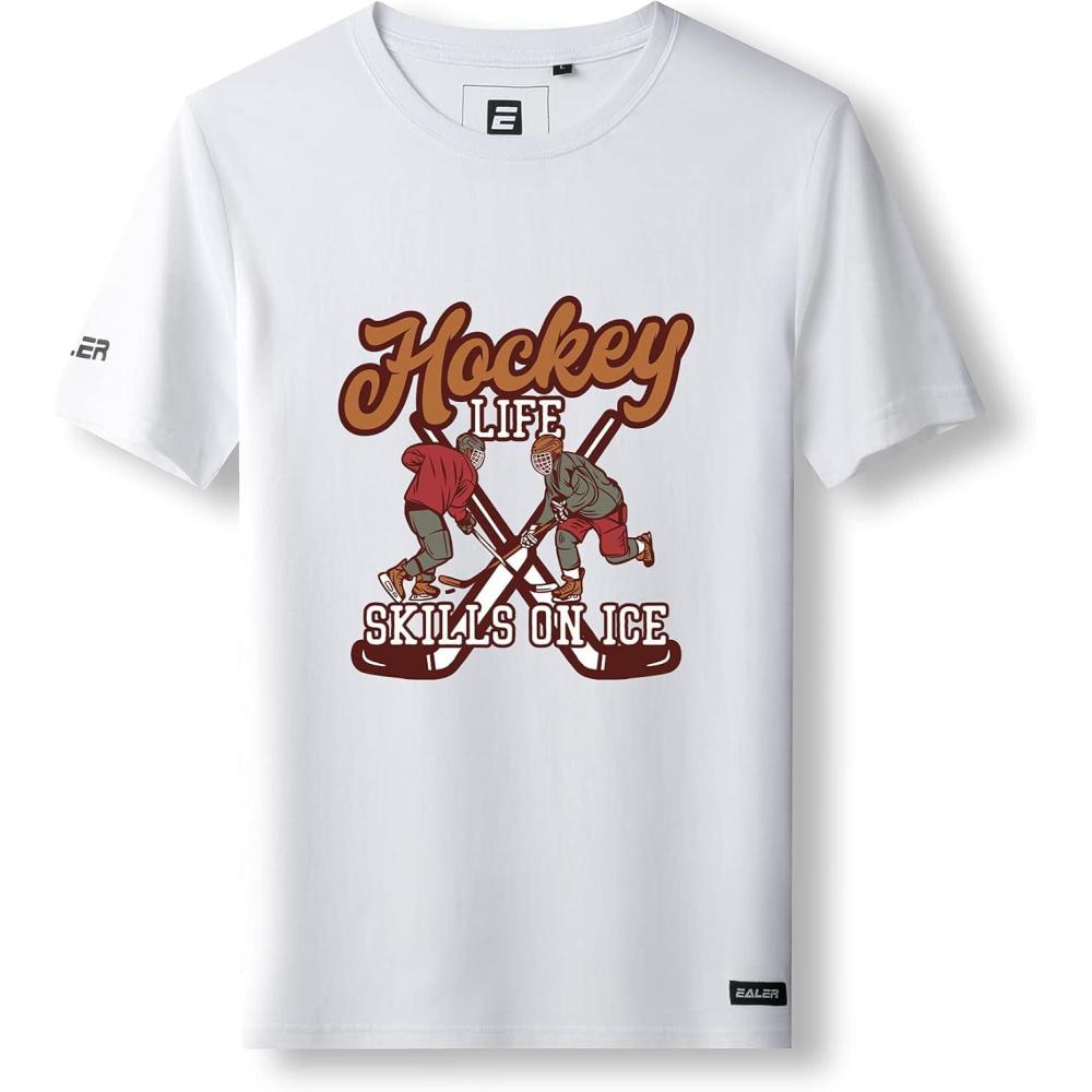 image:imageEALER EST200 Series Mens Classic Hockey Logo Short Sleeve Tee Shirt amp 100 Cotton Crew Neck Adult TopsTShirtsWhite