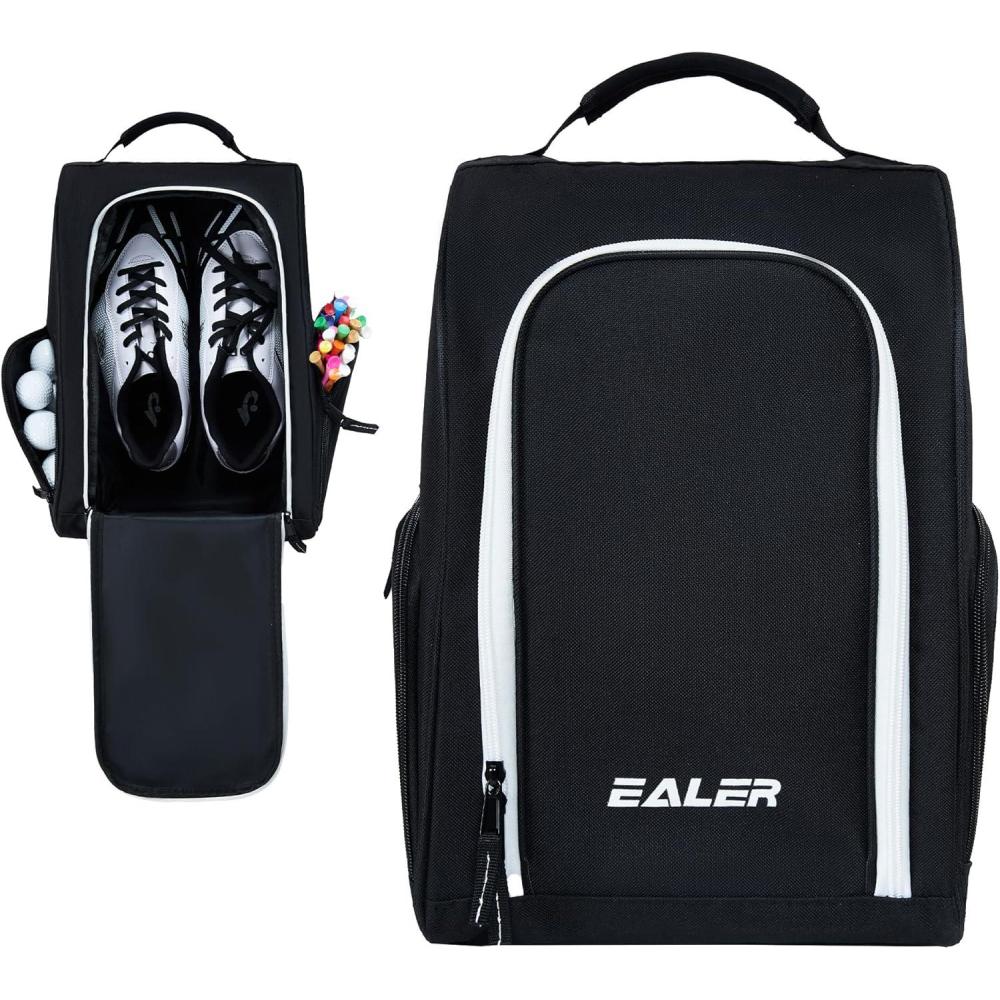 image:imageEALER GSB100 Golf Shoe Bag Zippered Shoes Carrier Bags with Ventilation amp Double Outside Pocket for Golf Balls Socks Tees Valuables and Other AccessoriesBlack