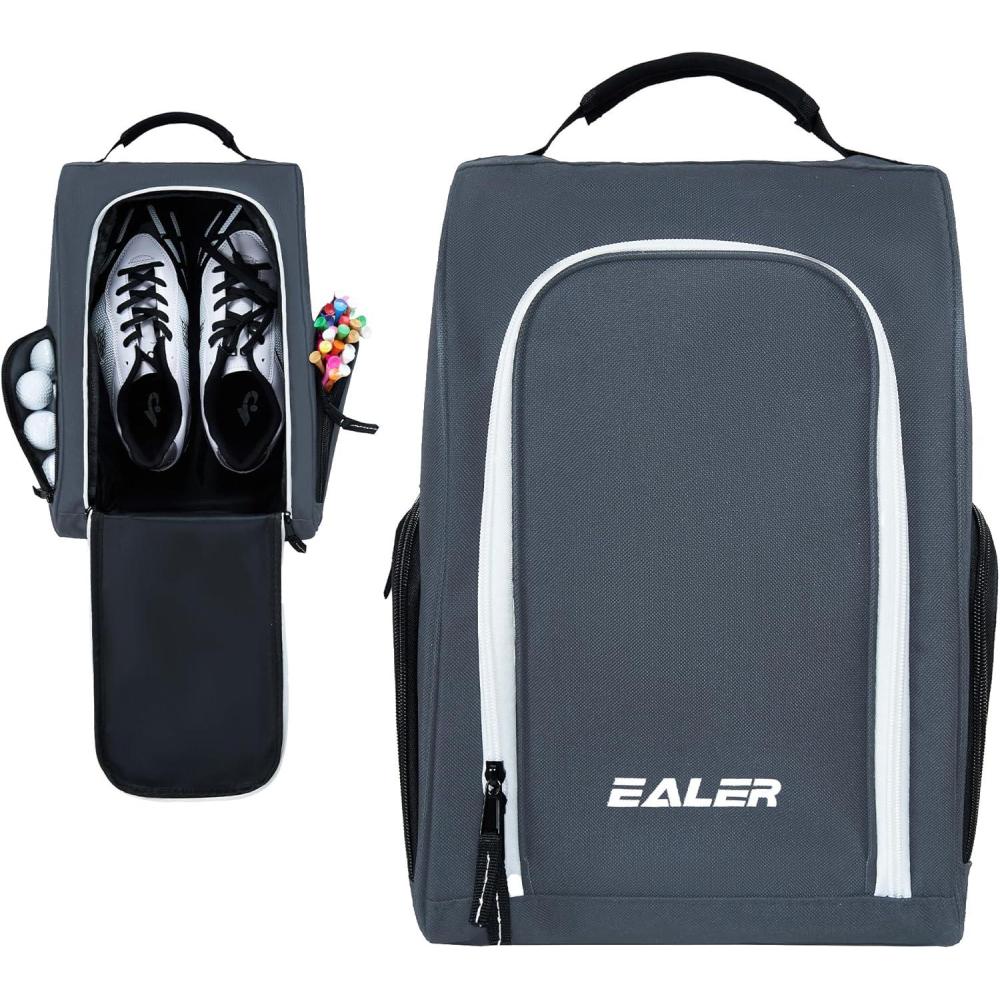 image:imageEALER GSB100 Golf Shoe Bag Zippered Shoes Carrier Bags with Ventilation amp Double Outside Pocket for Golf Balls Socks Tees Valuables and Other AccessoriesGrey
