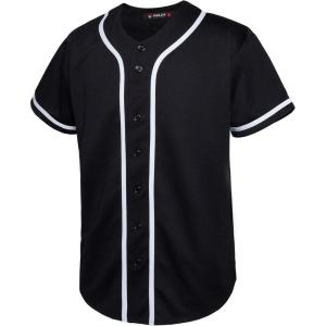 EALER BJ80 Series Mens Baseball Jersey Button Down Shirts Short Sleeve Hipster Hip Hop Sports Uniforms(Black)