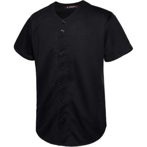 EALER BJ80 Series Mens Baseball Jersey Button Down Shirts Short Sleeve Hipster Hip Hop Sports Uniforms(Black#100)