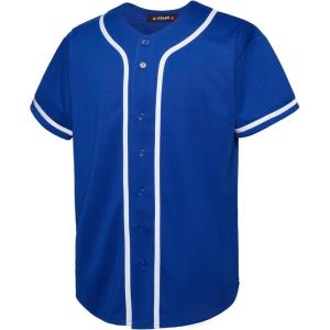 EALER BJ80 Series Mens Baseball Jersey Button Down Shirts Short Sleeve Hipster Hip Hop Sports Uniforms(Blue)