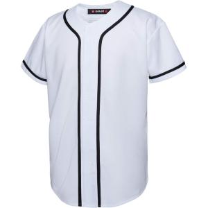 EALER BJ80 Series Mens Baseball Jersey Button Down Shirts Short Sleeve Hipster Hip Hop Sports Uniforms(White)