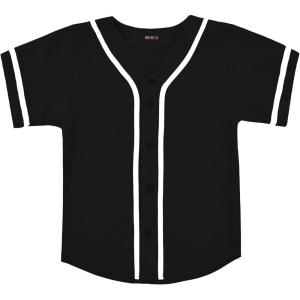 EALER BJK80 Series Kids Baseball Jersey Softball Jersey Button Down Shirts(Black)