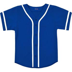 EALER BJK80 Series Kids Baseball Jersey Softball Jersey Button Down Shirts(Blue)