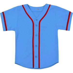 EALER BJK80 Series Kids Baseball Jersey Softball Jersey Button Down Shirts(Sky Blue)