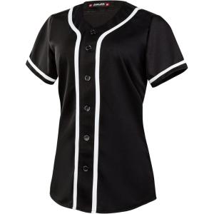 EALER BJW80 Series Women’s Baseball Jersey Softball Jersey Button Down Shirts(Black)