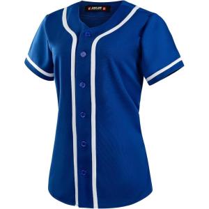 EALER BJW80 Series Women’s Baseball Jersey Softball Jersey Button Down Shirts(Blue)