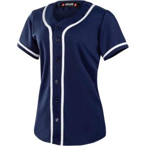 EALER BJW80 Series Women’s Baseball Jersey Softball Jersey Button Down Shirts(Navy)
