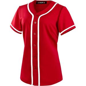 EALER BJW80 Series Women’s Baseball Jersey Softball Jersey Button Down Shirts(Red-3)