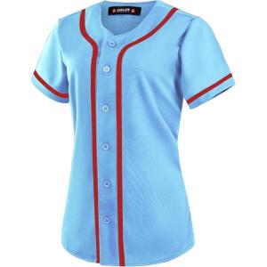 EALER BJW80 Series Women’s Baseball Jersey Softball Jersey Button Down Shirts(Sky Blue)