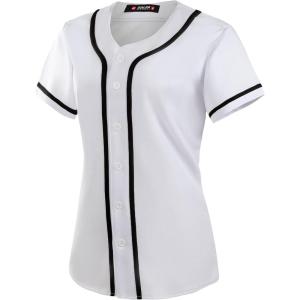 EALER BJW80 Series Women’s Baseball Jersey Softball Jersey Button Down Shirts(White)