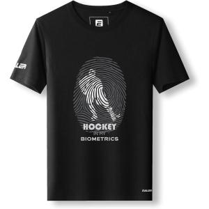EALER EST200 Series Men’s Classic Hockey Logo Short Sleeve Tee Shirt & 100% Cotton Crew Neck Adult Tops/T-Shirts(Black#fingerprint)
