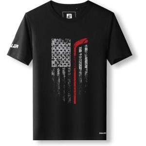 EALER EST200 Series Men’s Classic Hockey Logo Short Sleeve Tee Shirt & 100% Cotton Crew Neck Adult Tops/T-Shirts(Black#flag)