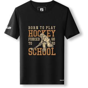 EALER EST200 Series Men’s Classic Hockey Logo Short Sleeve Tee Shirt & 100% Cotton Crew Neck Adult Tops/T-Shirts(Black#school)