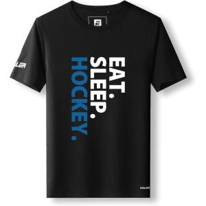 EALER EST200 Series Men’s Classic Hockey Logo Short Sleeve Tee Shirt & 100% Cotton Crew Neck Adult Tops/T-Shirts(Black#word1)