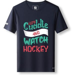 EALER EST200 Series Men’s Classic Hockey Logo Short Sleeve Tee Shirt & 100% Cotton Crew Neck Adult Tops/T-Shirts(Navy)