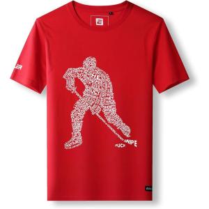 EALER EST200 Series Men’s Classic Hockey Logo Short Sleeve Tee Shirt & 100% Cotton Crew Neck Adult Tops/T-Shirts(Red#people)