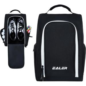 EALER GSB100 Golf Shoe Bag, Zippered Shoes Carrier Bags with Ventilation & Double Outside Pocket for Golf Balls, Socks, Tees, Valuables and Other Accessories(Black)
