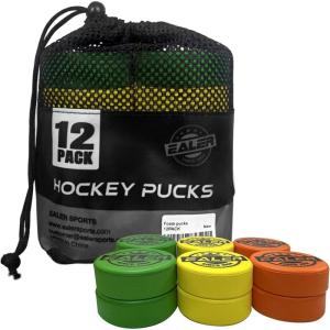 EALER Ice Hockey Pucks – Official Regulation 3″ Diameter × 1″ Thick, Junior Lightweight, Senior & Heavyweight Training Pucks for Practice & Classic Play(Foam Pucks)